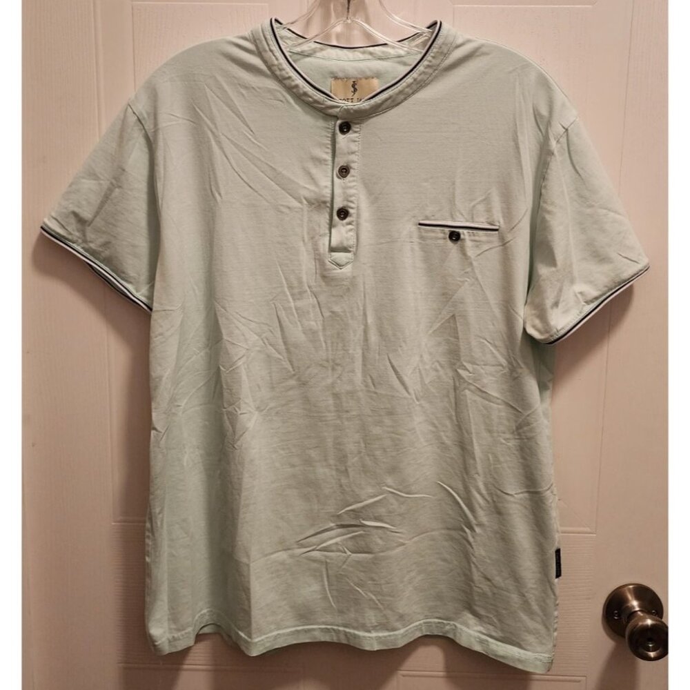 Scott James Men's Short Sleeve Henley Button Polo Shirt Light Blue Cotton Size L